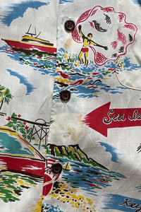 90'S S/S HAWAIIAN PATTERN RAYON SHIRT / WHITE [SIZE: L USED]