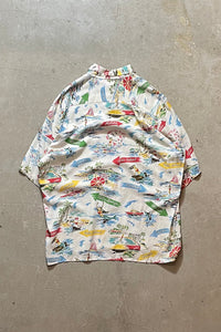 90'S S/S HAWAIIAN PATTERN RAYON SHIRT / WHITE [SIZE: L USED]