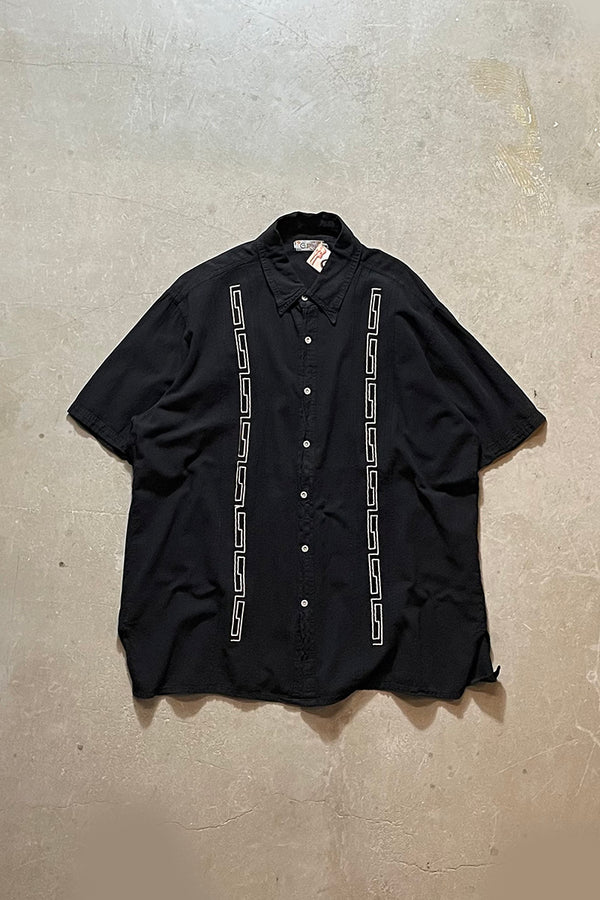 90's S/S EMBROIDERY DESIGN SHIRT / BLACK [SIZE: XL DEADSTOCK/NOS]