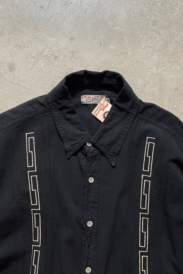 90's S/S EMBROIDERY DESIGN SHIRT / BLACK [SIZE: XL DEADSTOCK/NOS]