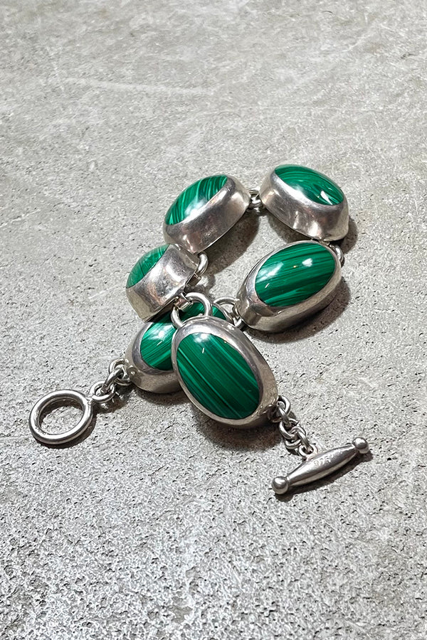 MADE IN MEXICO 925 SILVER BRACELET W/MALACHITE / SILVER [SIZE: ONE SIZE USED]
