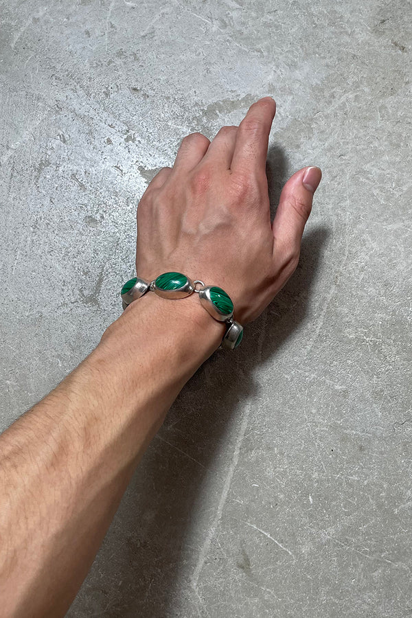 MADE IN MEXICO 925 SILVER BRACELET W/MALACHITE / SILVER [SIZE: ONE SIZE USED]