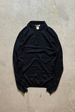 画像をギャラリービューアに読み込む, 90&#39;S L/S CHECK DESIGN SILK KNIT POLO SHIRT / BLACK [SIZE: M USED]
