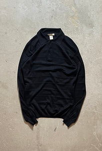 90'S L/S CHECK DESIGN SILK KNIT POLO SHIRT / BLACK [SIZE: M USED]