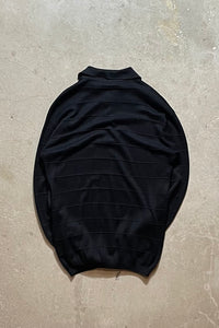 90'S L/S CHECK DESIGN SILK KNIT POLO SHIRT / BLACK [SIZE: M USED]