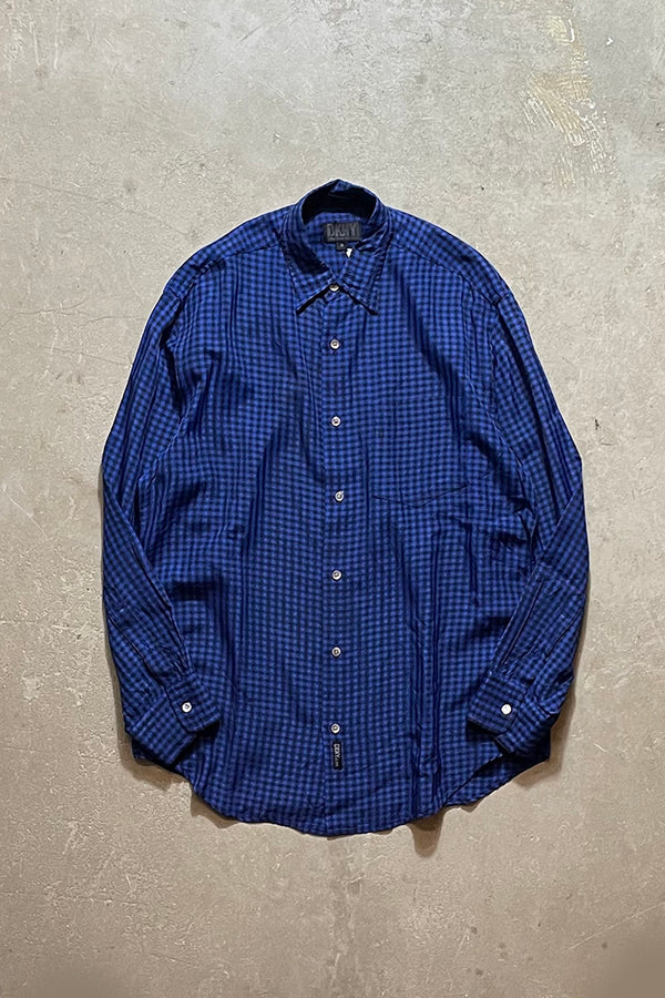 90'S L/S SHADOW GINGHAM CHECK SHIRT / BLACK [SIZE: S USED]
