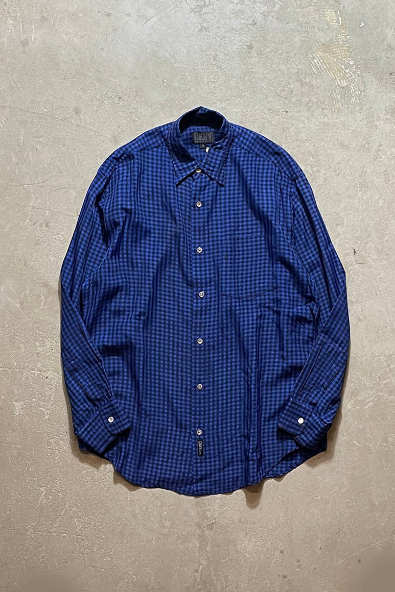 90'S L/S SHADOW GINGHAM CHECK SHIRT / BLACK [SIZE: S USED]