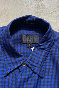 90'S L/S SHADOW GINGHAM CHECK SHIRT / BLACK [SIZE: S USED]