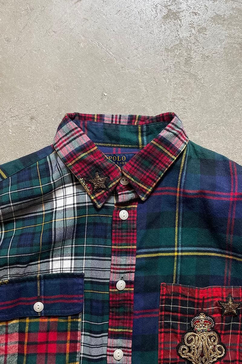 L/S EMBROIDERY DESIGN COTTON FLANNEL CHECK SHIRT / CHECK [SIZE: M USED]