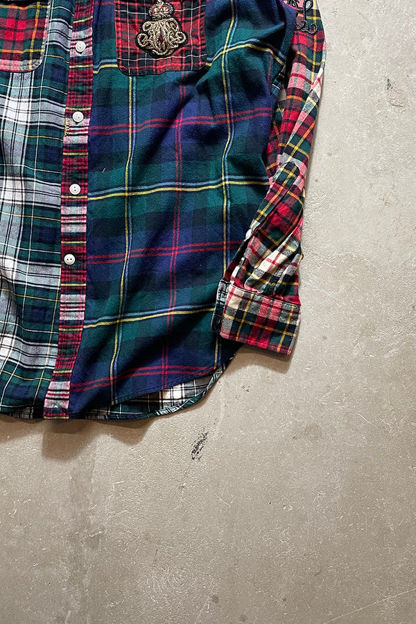 L/S EMBROIDERY DESIGN COTTON FLANNEL CHECK SHIRT / CHECK [SIZE: M USED]