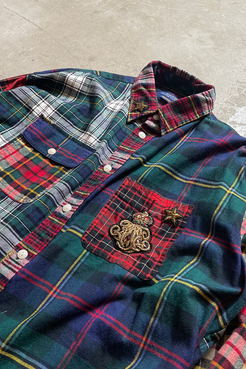 L/S EMBROIDERY DESIGN COTTON FLANNEL CHECK SHIRT / CHECK [SIZE: M USED]