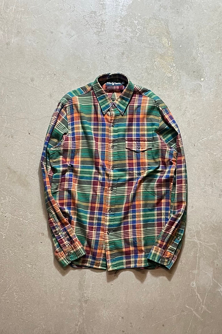 90'S L/S CHECK COTTON SHIRT / GREEN [SIZE: L USED]