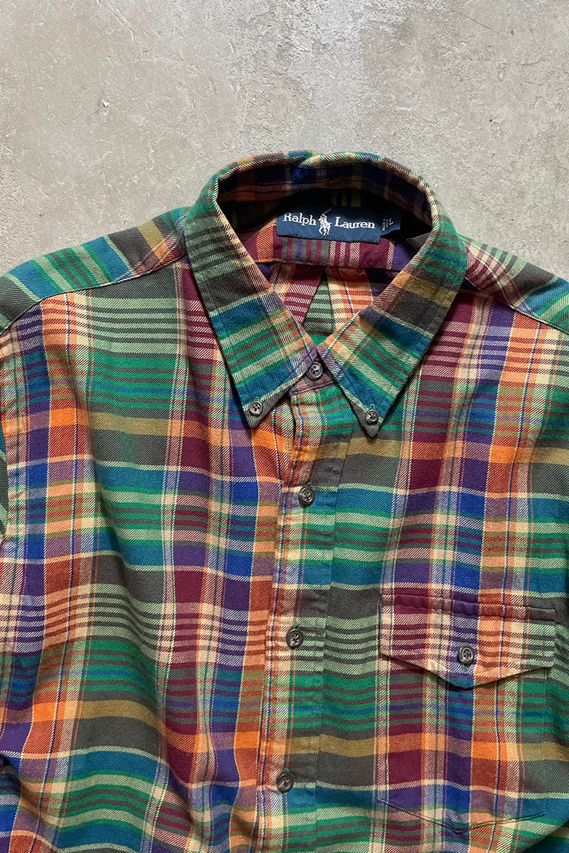 90'S L/S CHECK COTTON SHIRT / GREEN [SIZE: L USED]