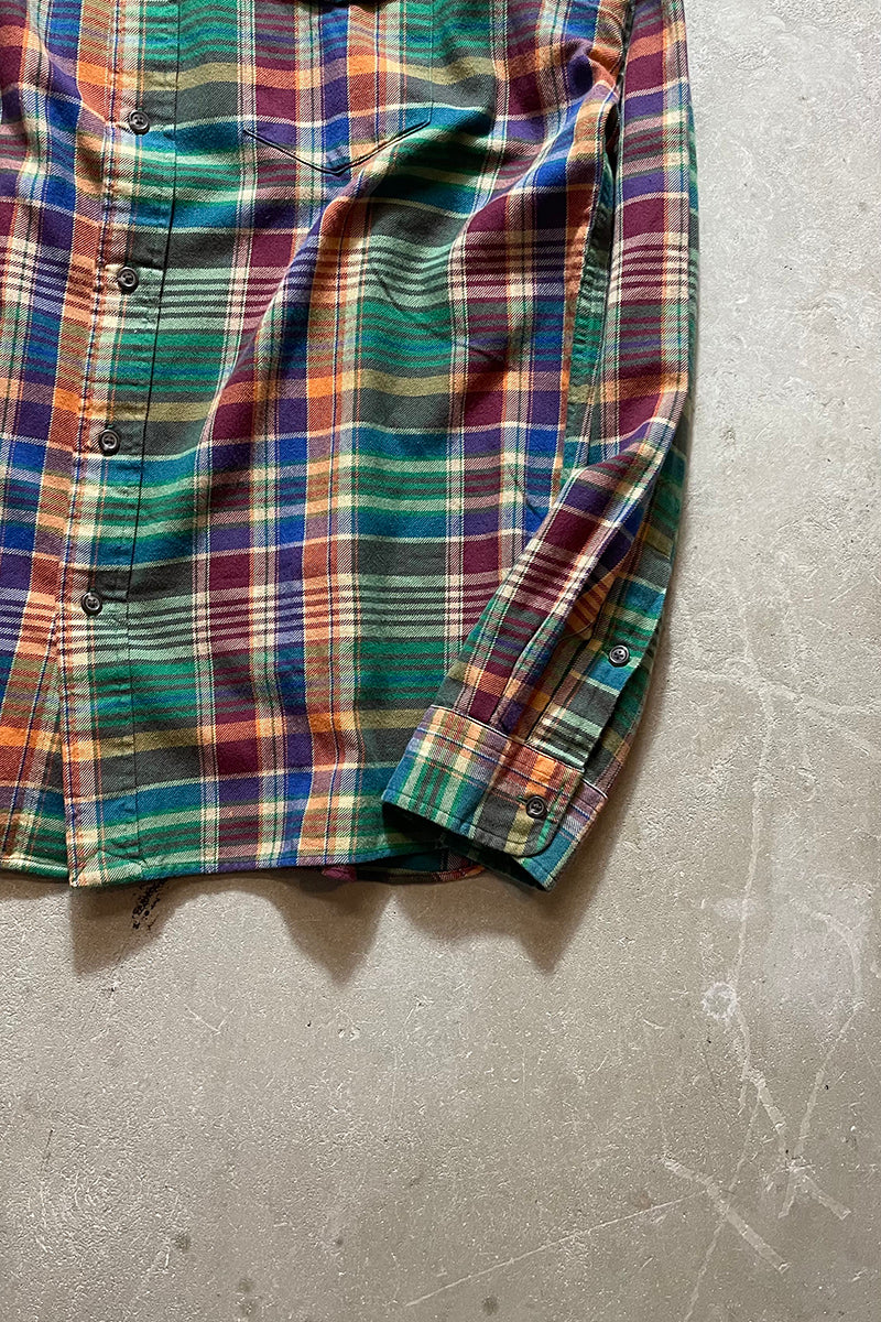 90'S L/S CHECK COTTON SHIRT / GREEN [SIZE: L USED]