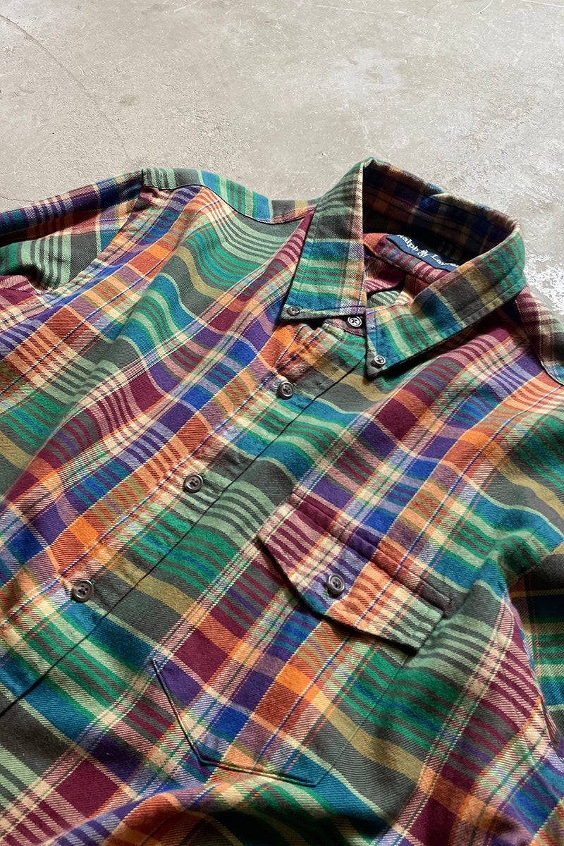 90'S L/S CHECK COTTON SHIRT / GREEN [SIZE: L USED]