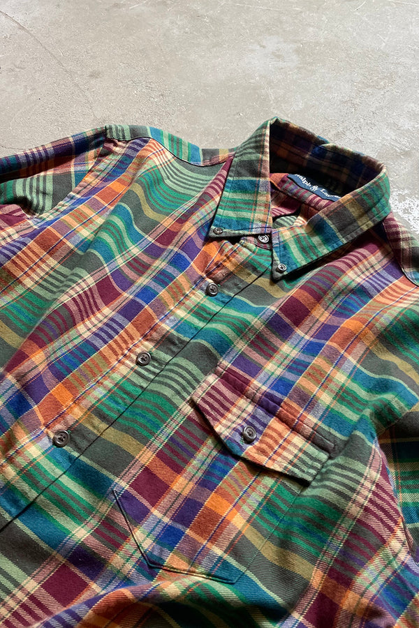 90'S L/S CHECK COTTON SHIRT / GREEN [SIZE: L USED]