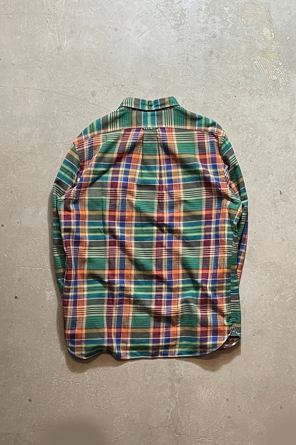 90'S L/S CHECK COTTON SHIRT / GREEN [SIZE: L USED]
