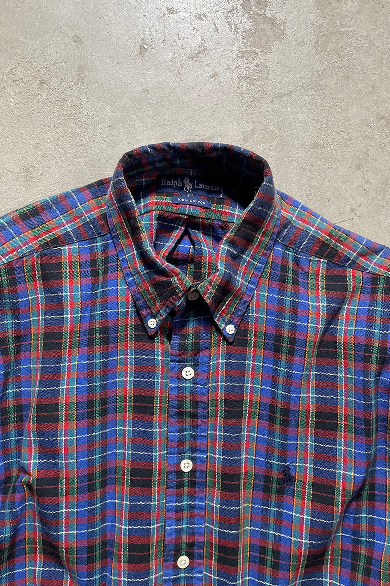 90'S L/S BD CHECK SHIRT / BLUE [SIZE: L USED]