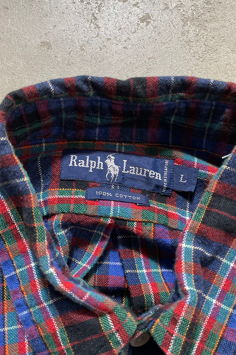 90'S L/S BD CHECK SHIRT / BLUE [SIZE: L USED]