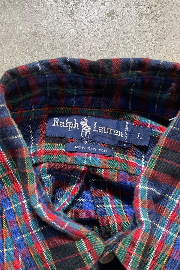90'S L/S BD CHECK SHIRT / BLUE [SIZE: L USED]