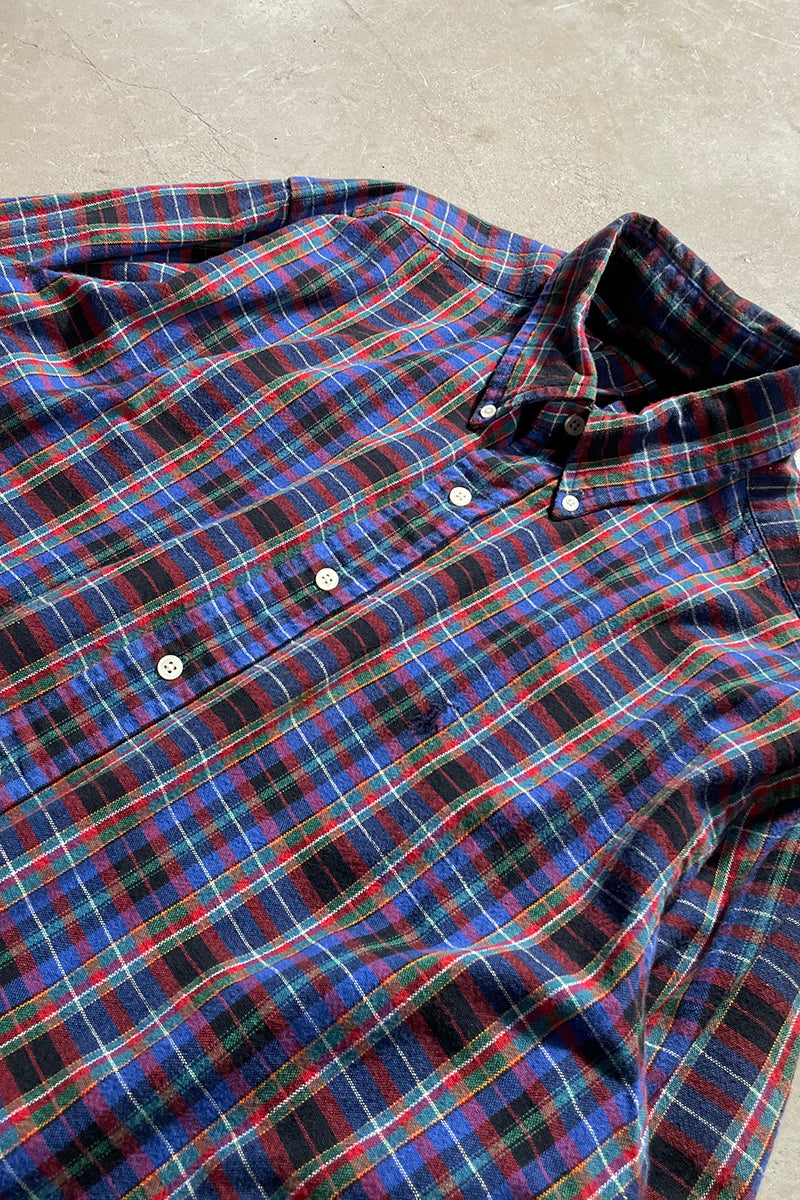 90'S L/S BD CHECK SHIRT / BLUE [SIZE: L USED]