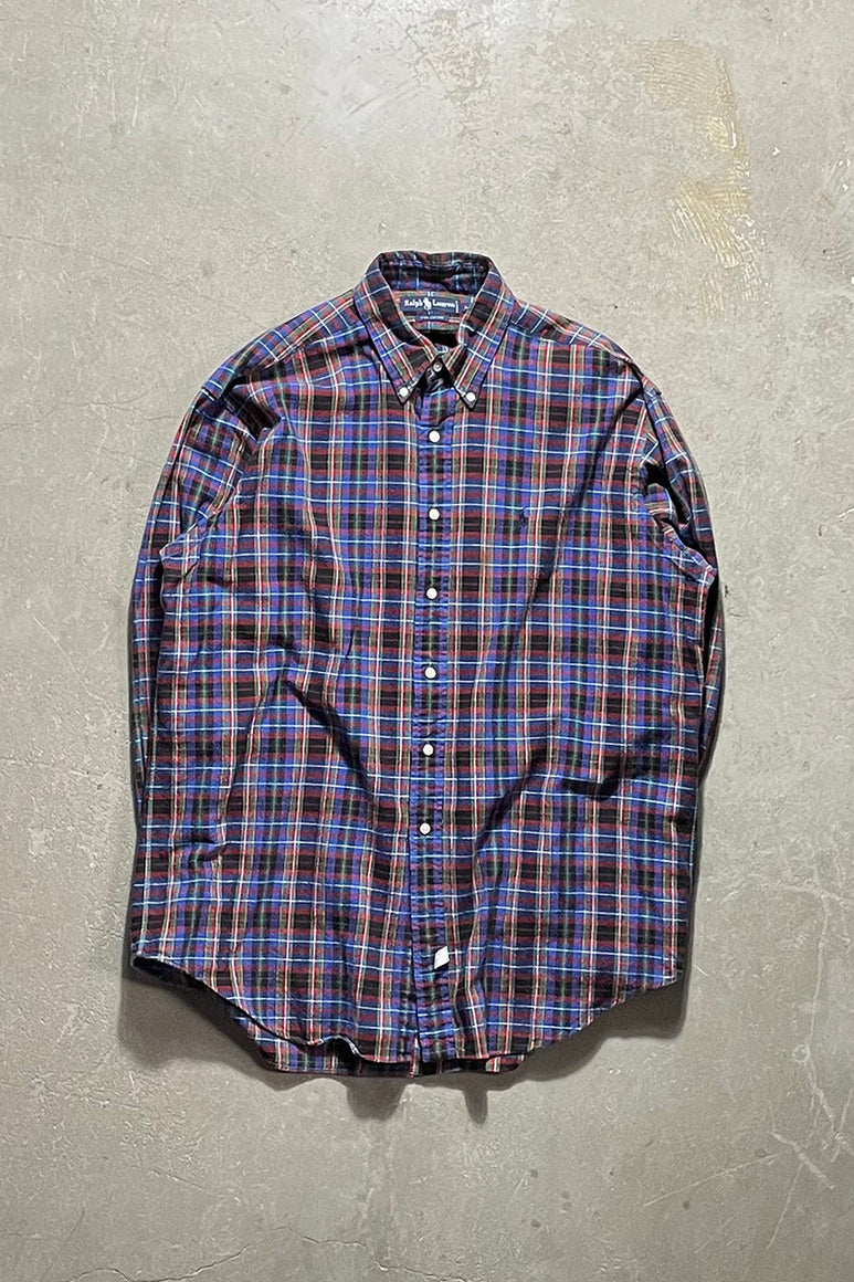 90'S L/S BD CHECK SHIRT / BLUE [SIZE: L USED]