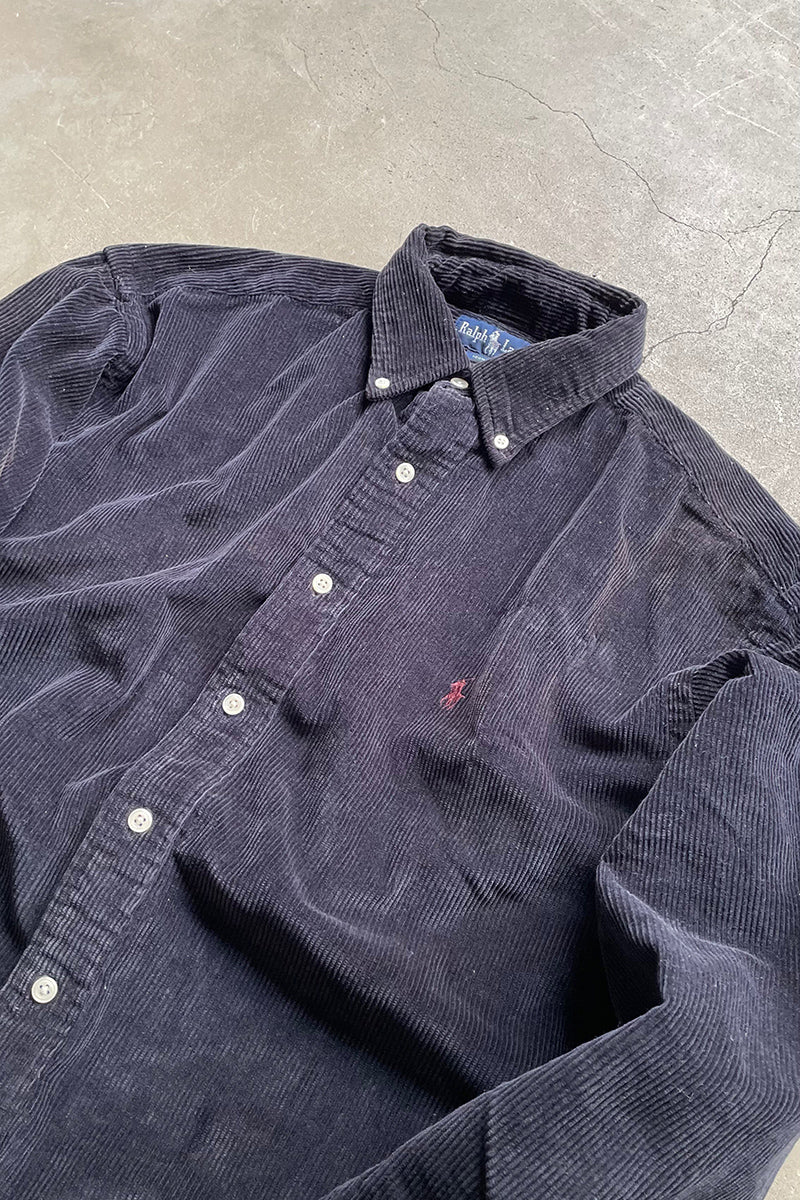 90'S L/S BD CORDUROY SHIRT / NAVY [SIZE: M USED]