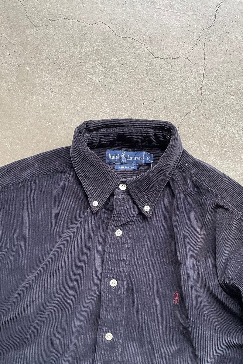 90'S L/S BD CORDUROY SHIRT / NAVY [SIZE: M USED]