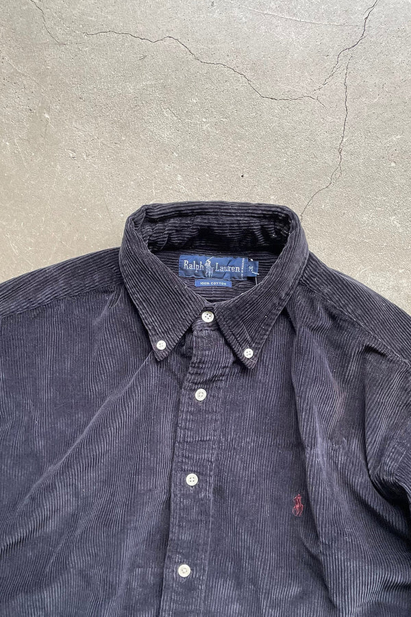 90'S L/S BD CORDUROY SHIRT / NAVY [SIZE: M USED]