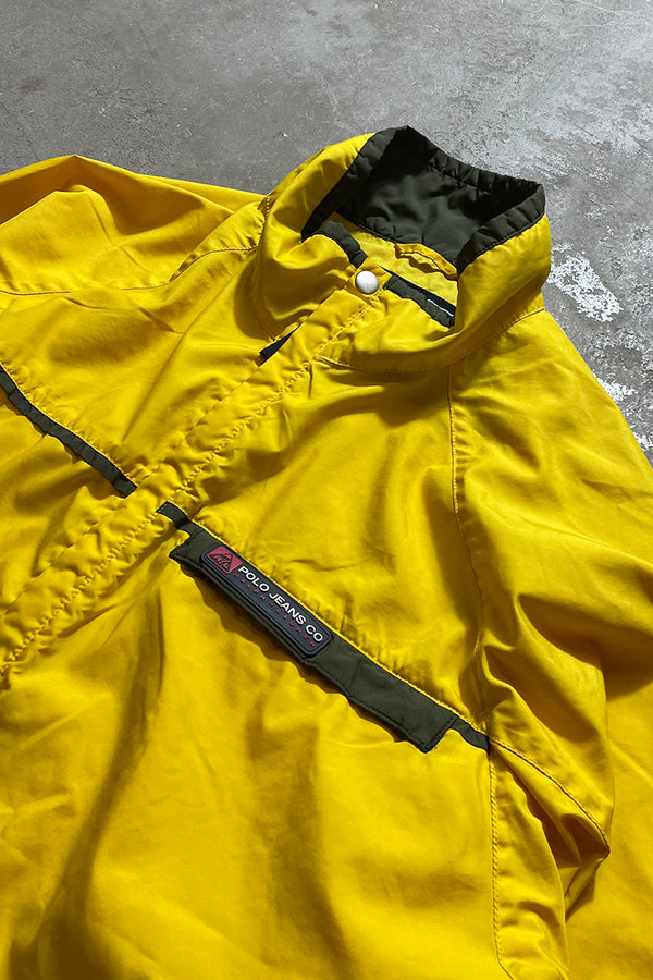 90'S PULLOVER HALF ZIP NYLON JACKET / YELLOW [SIZE: L USED]