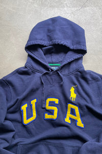 90'S EXCLUSIVE OF DECORATION HOODIE SWEATSHIRT / NAVY [SIZE: XL USED]