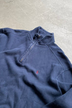 画像をギャラリービューアに読み込む, MADE IN USA 90&#39;S HALF ZIP COTTON KNIT SWEATER  / NAVY [SIZE: M USED]
