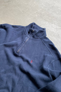 MADE IN USA 90'S HALF ZIP COTTON KNIT SWEATER  / NAVY [SIZE: M USED]