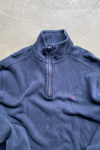 MADE IN USA 90'S HALF ZIP COTTON KNIT SWEATER  / NAVY [SIZE: M USED]