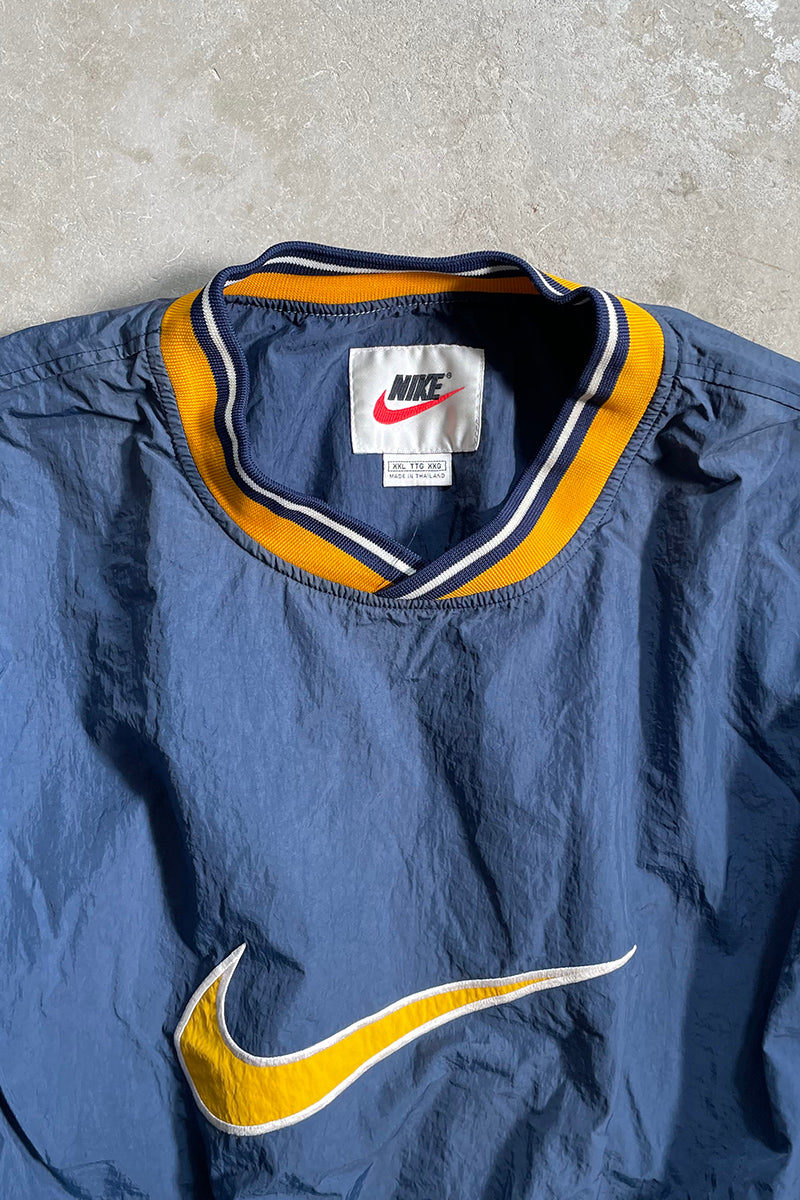 90'S V-NECK PULL-OVER NYLON JACKET / NAVY	[SIZE: 2XL USED]