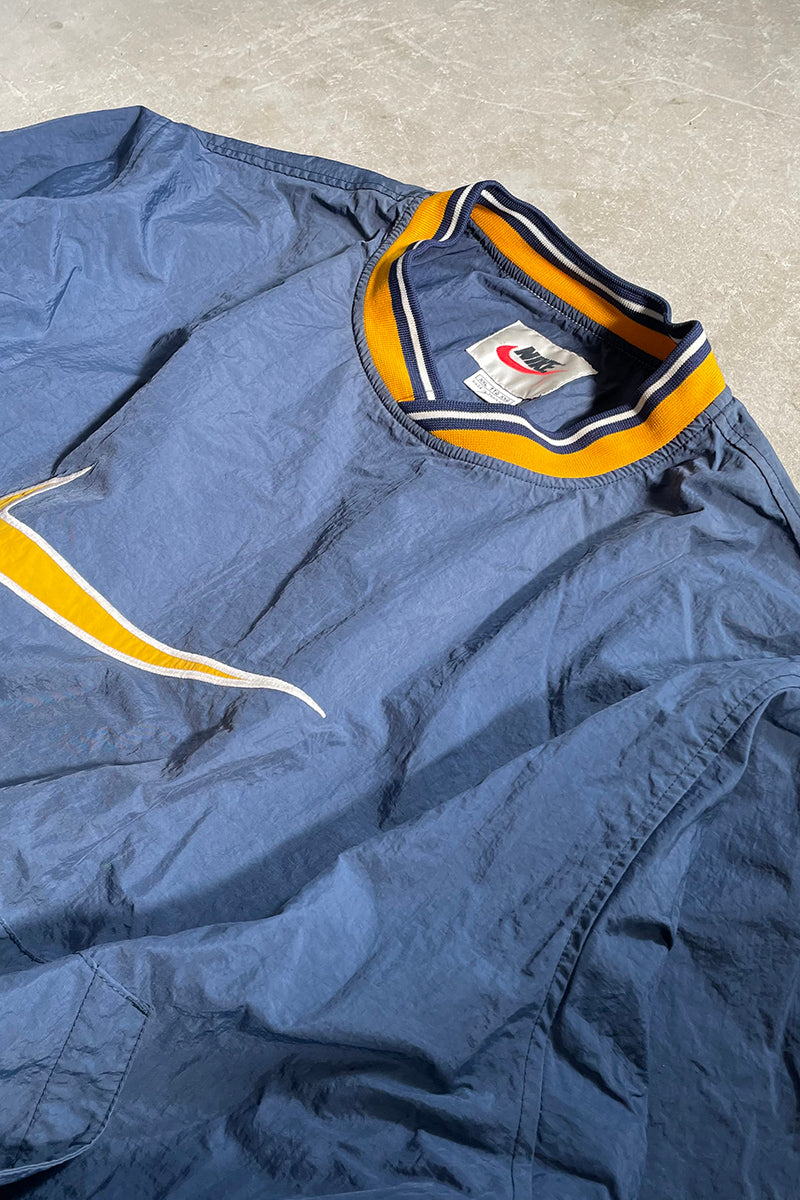 90'S V-NECK PULL-OVER NYLON JACKET / NAVY	[SIZE: 2XL USED]