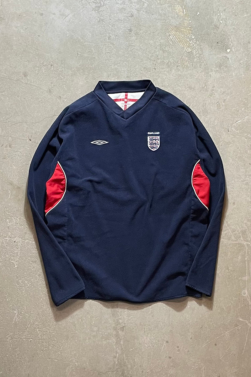 Y2K EARLY 00'S ENGLAND NATIONAL TEAM PULLOVER FLEECE SHIRT / NAVY [SIZE: L USED]