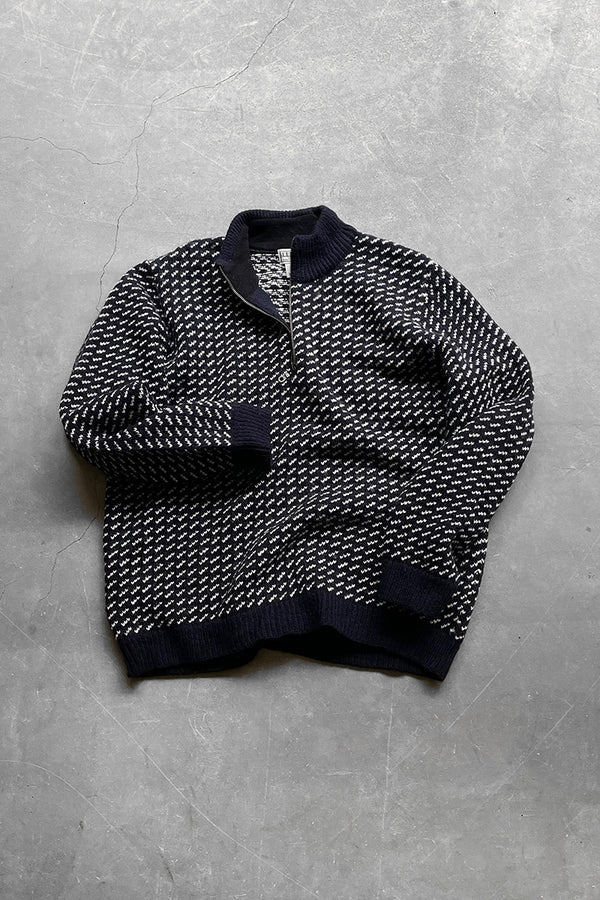 MADE IN NORWAY Y2K EARLY 00'S BIRDS-EYE HALF-ZIP KNIT SWEATER / NAVY	[SIZE: XL [Japanese Exclusive Model] USED]