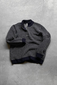 MADE IN NORWAY Y2K EARLY 00'S BIRDS-EYE HALF-ZIP KNIT SWEATER / NAVY	[SIZE: XL [日本未発売モデル] USED]
