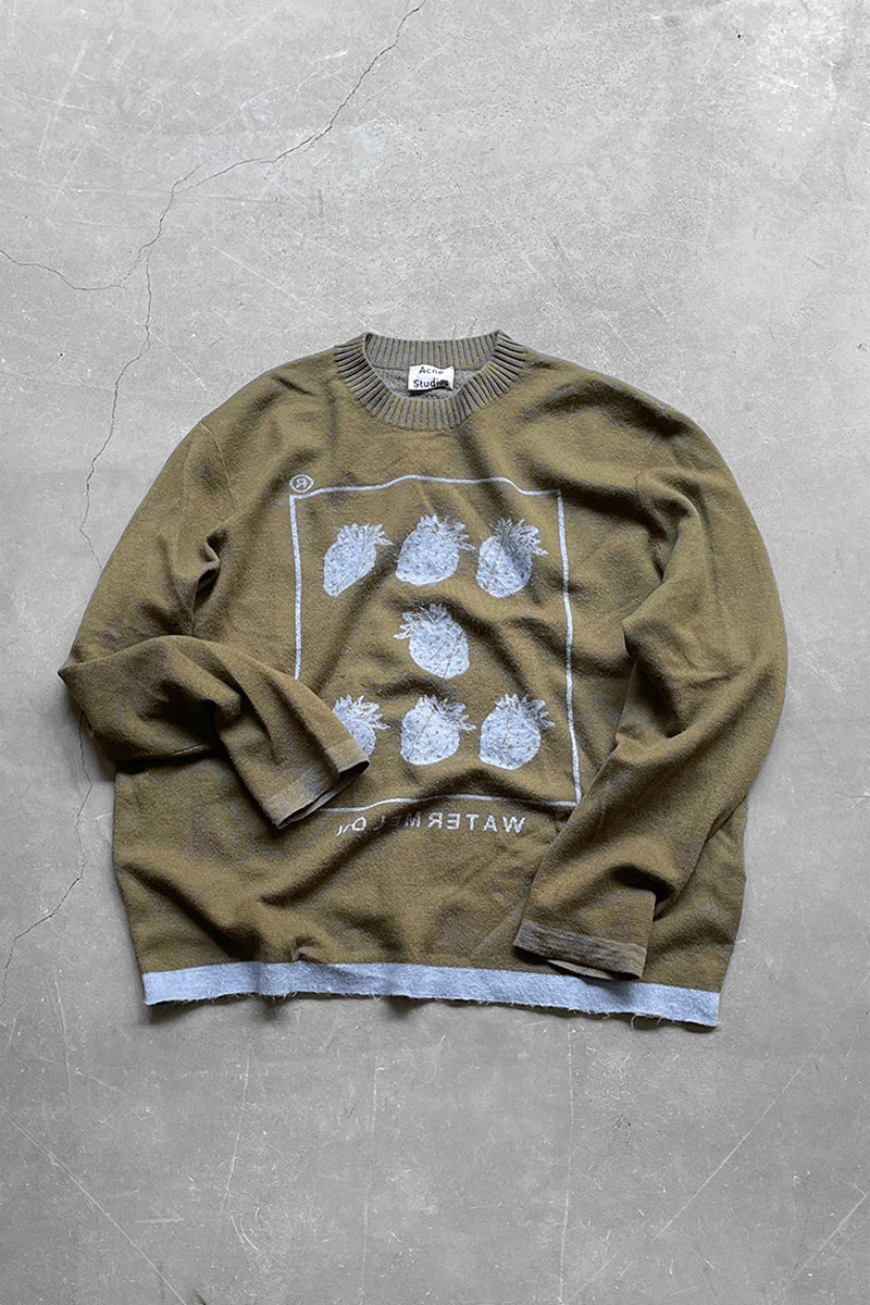 WATER MELON DESIGN KNIT SWEATER / KHAKI [SIZE: XL USED]