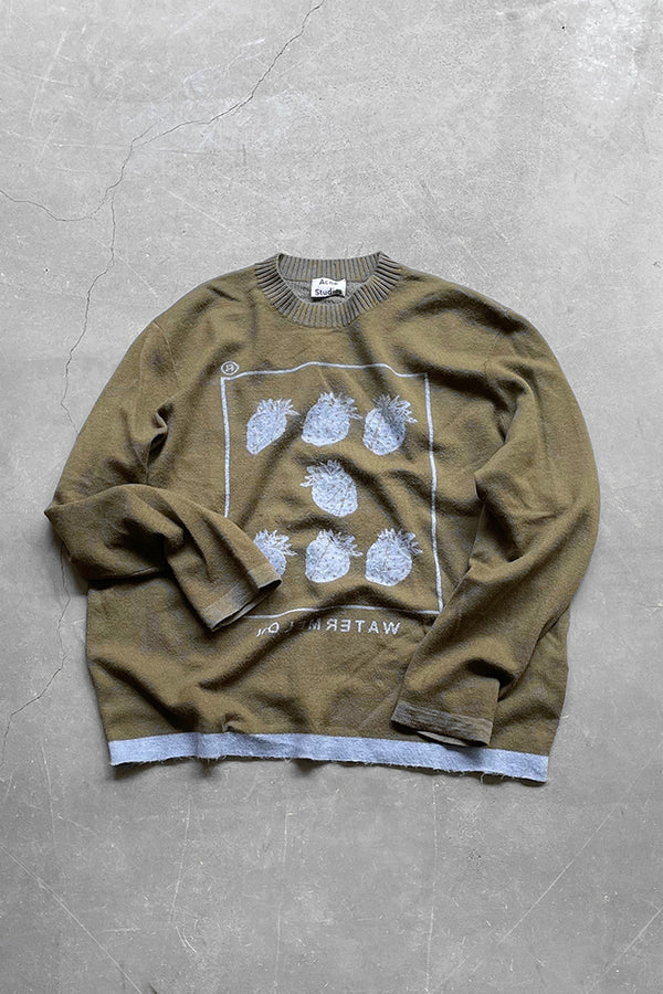 WATER MELON DESIGN KNIT SWEATER / KHAKI [SIZE: XL USED]