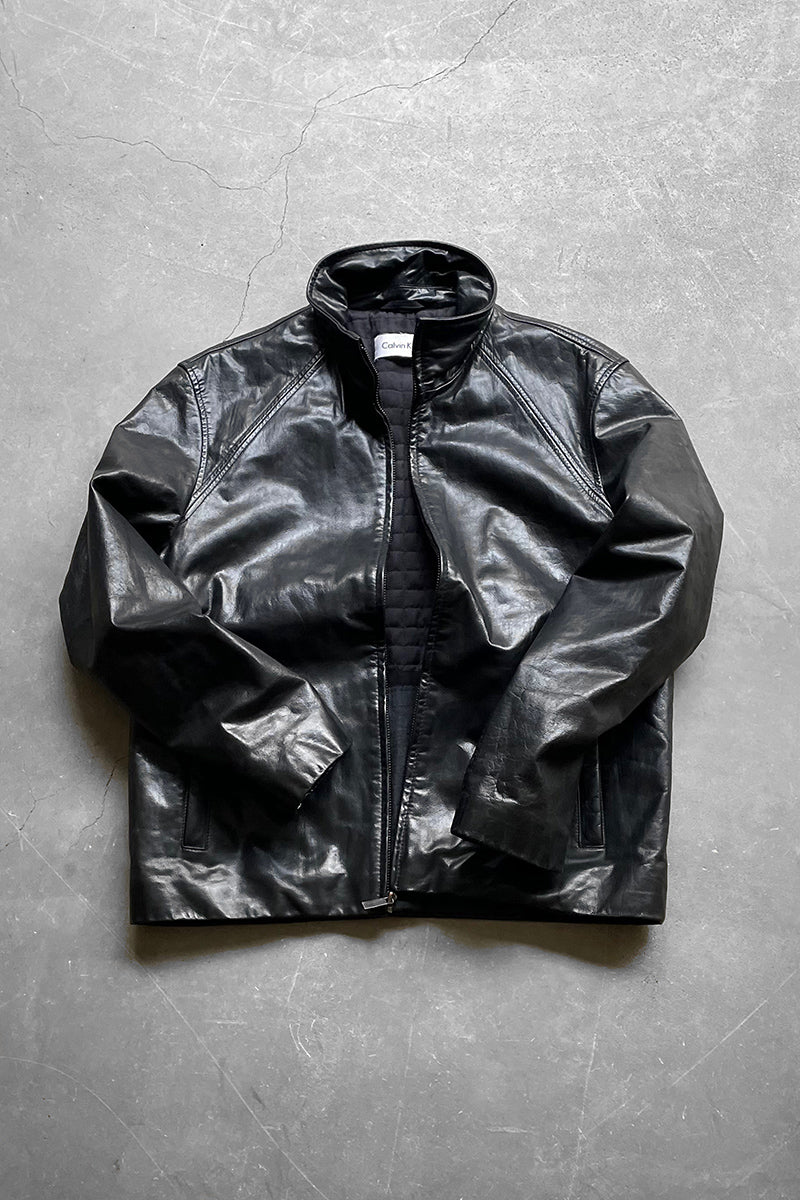 Y2K EARLY 00'S ZIP LEATHER JACKET / BLACK [SIZE: M USED]