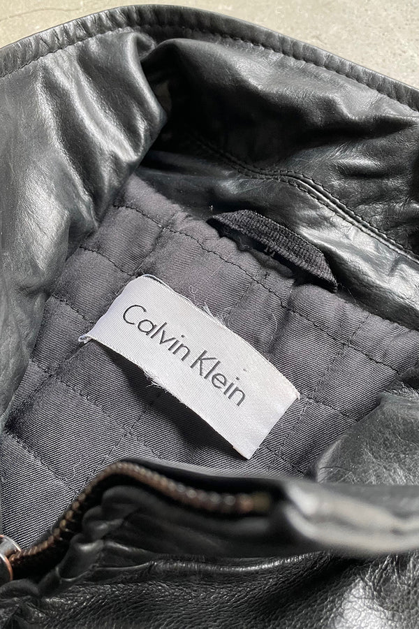 Y2K EARLY 00'S ZIP LEATHER JACKET / BLACK [SIZE: M USED]