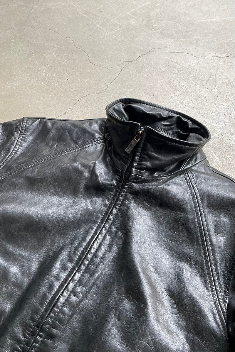 Y2K EARLY 00'S ZIP LEATHER JACKET / BLACK [SIZE: M USED]