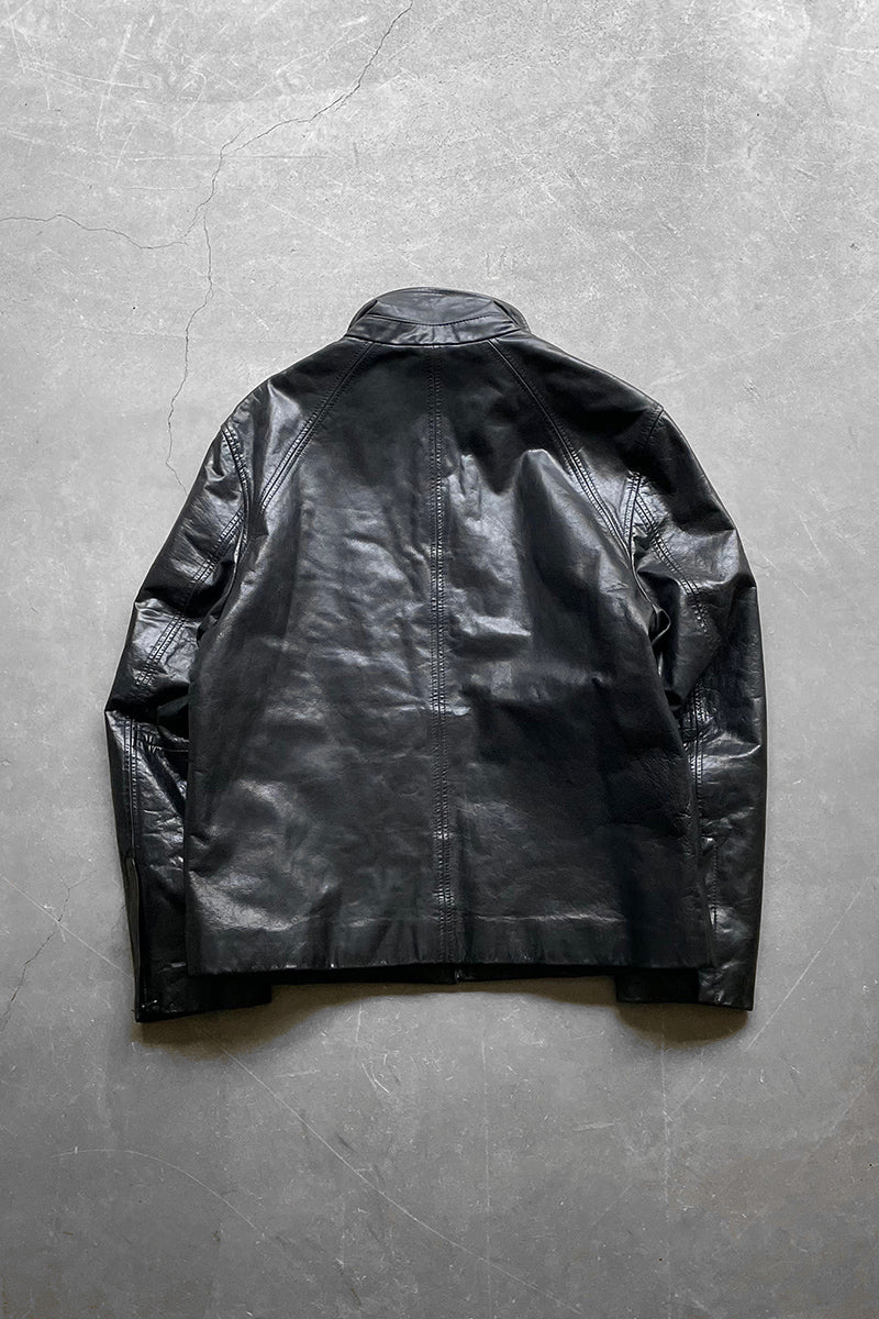 Y2K EARLY 00'S ZIP LEATHER JACKET / BLACK [SIZE: M USED]
