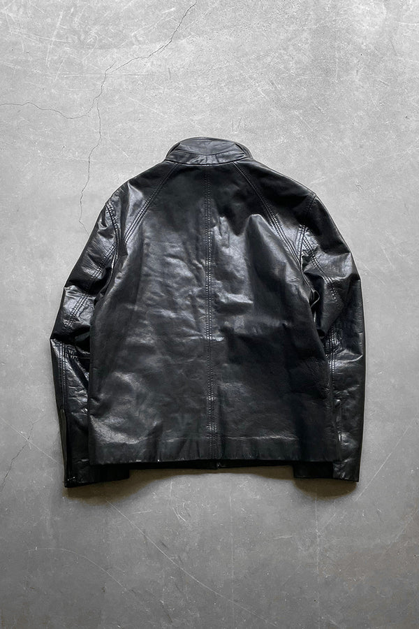 Y2K EARLY 00'S ZIP LEATHER JACKET / BLACK [SIZE: M USED]