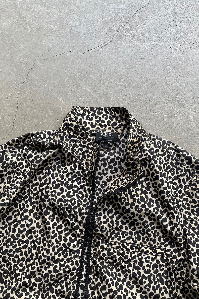 MADE IN ROMANIA LEOPARD ZIP NYLON JACKET / BEIGE [SIZE: M USED]