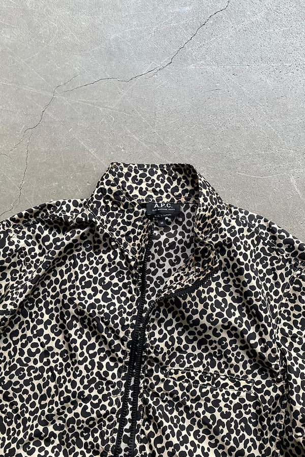 MADE IN ROMANIA LEOPARD ZIP NYLON JACKET / BEIGE [SIZE: M USED]