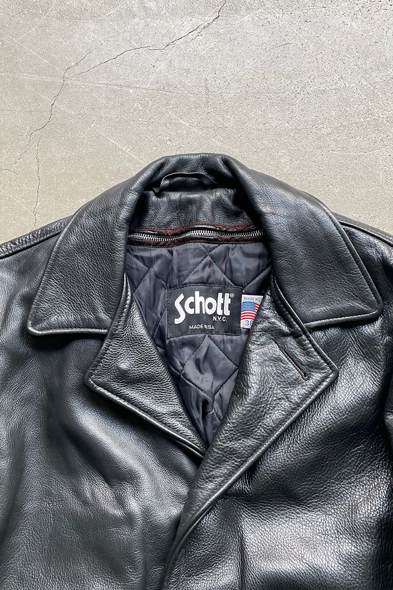 MADE IN USA 90'S LEATHER CAR COAT W/LINER / BLACK	[SIZE: S USED]
