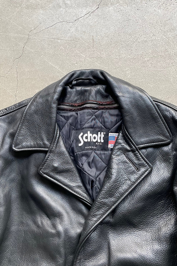 MADE IN USA 90'S LEATHER CAR COAT W/LINER / BLACK	[SIZE: S USED]